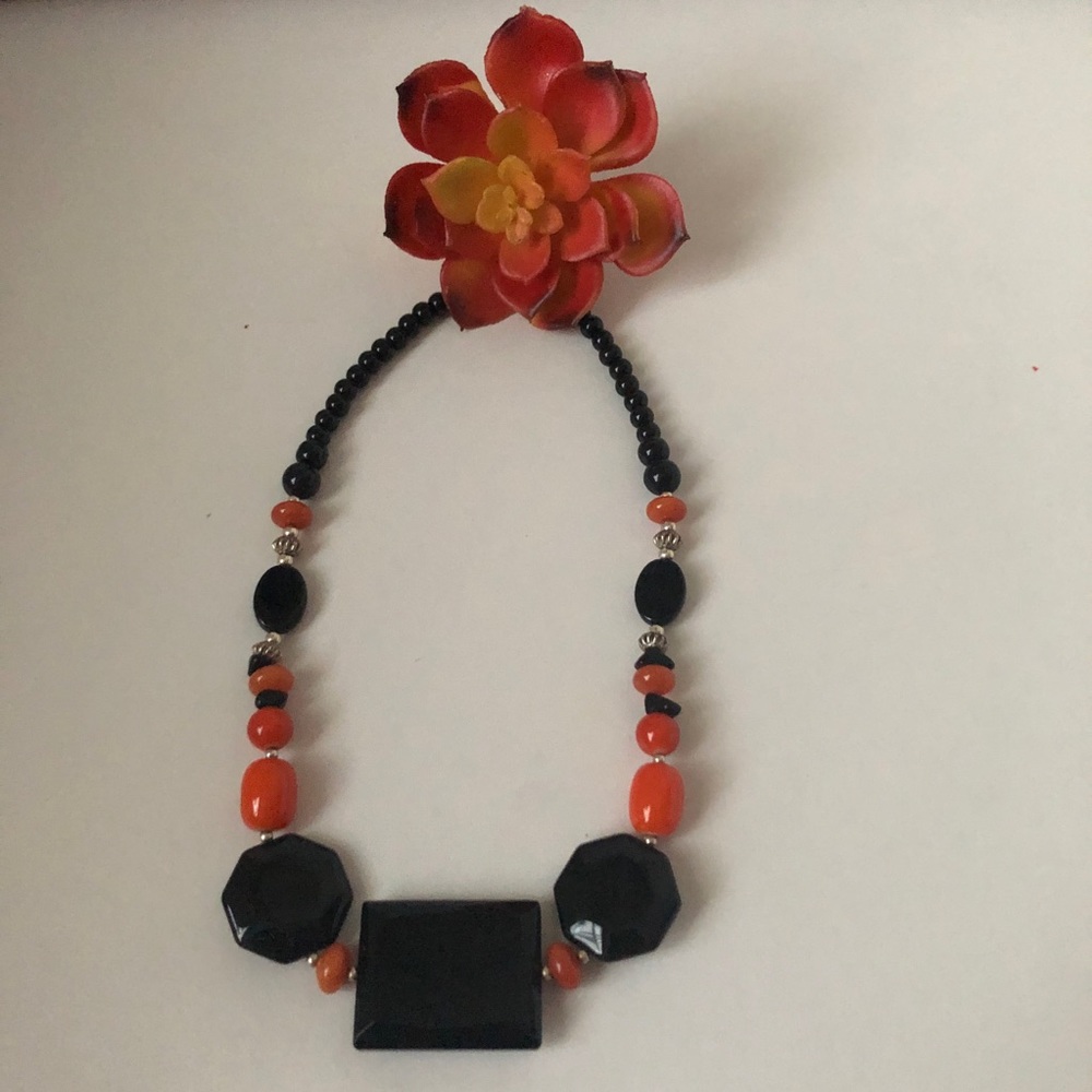 Custom 18” Onyx and Coral tone necklace